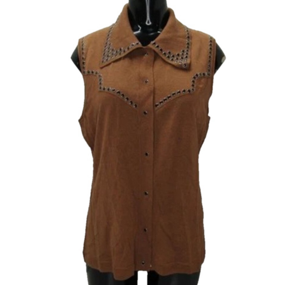 NEW DOROTHEE SCHUMACHER  Shirt Top Brown Size 4/L Refined Essentials Sleeveless
